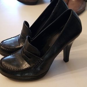 Black penny loafer-style Studio Paolo 5" heels
